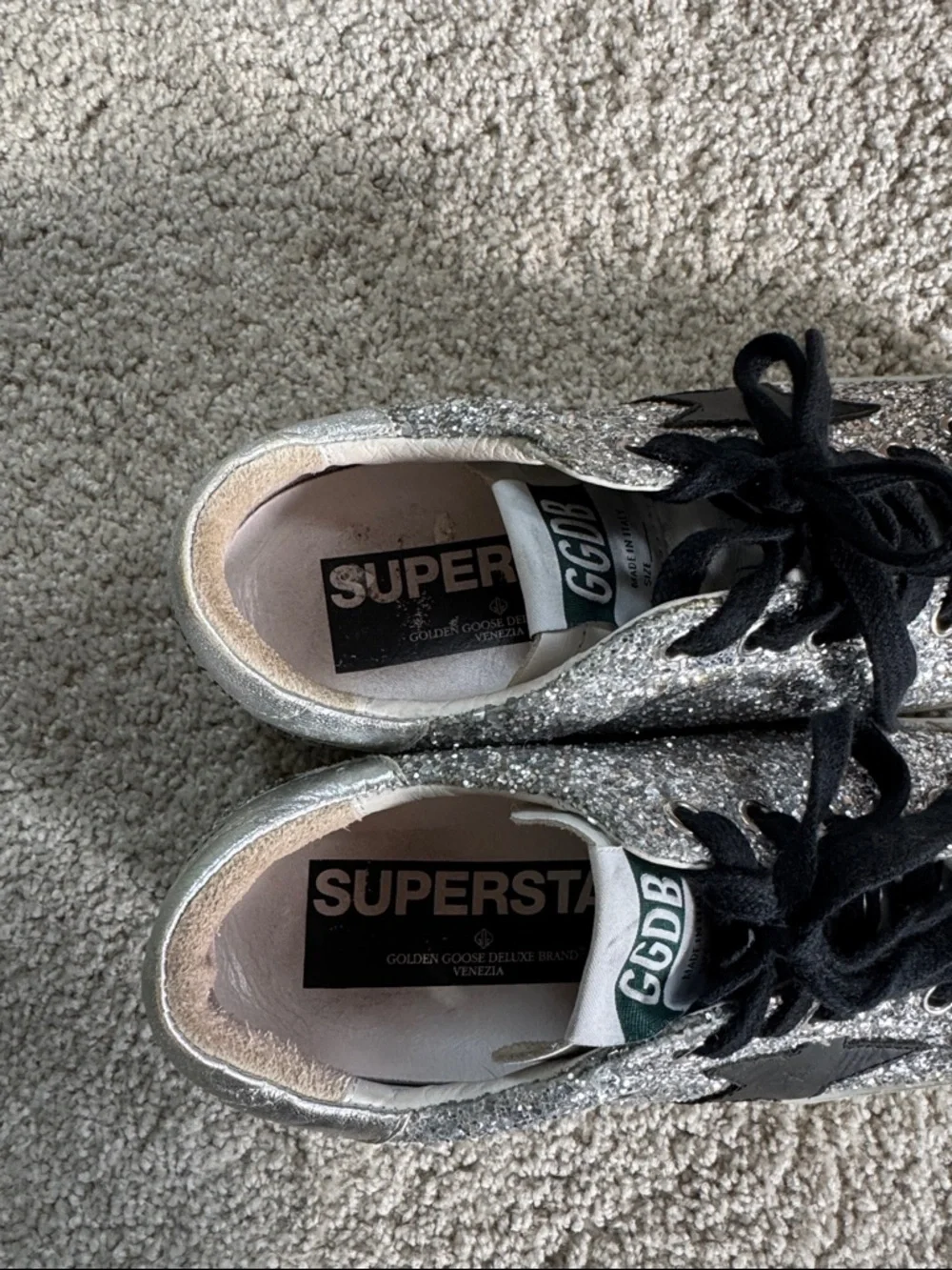 GOLDEN GOOSE Silver Black Glitter Sneakers 35 - Picture 4 of 6